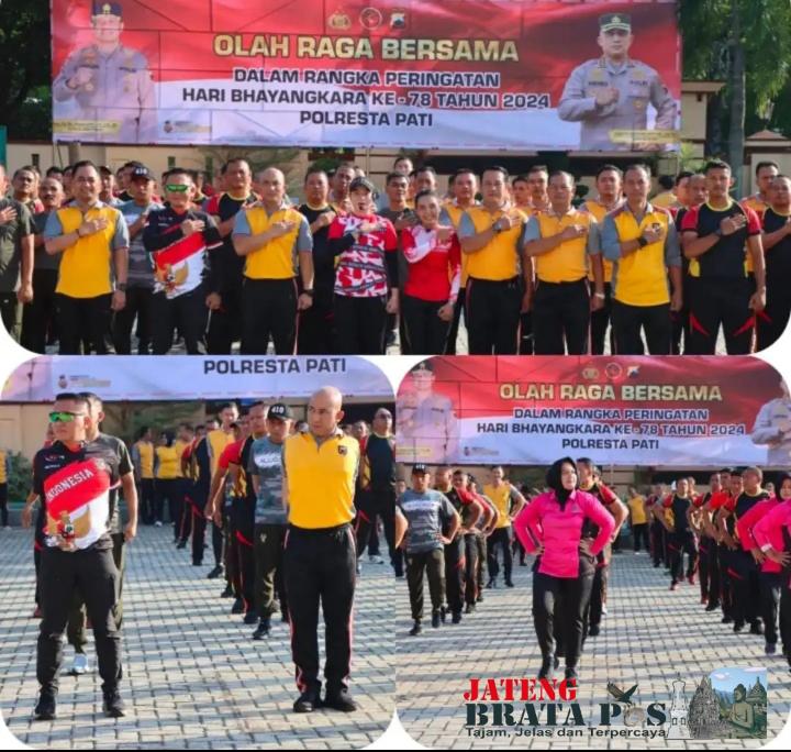 Menyambut HUT Bhayangkara ke-78, Polresta Pati Gelar Olahraga Bersama TNI-Polri